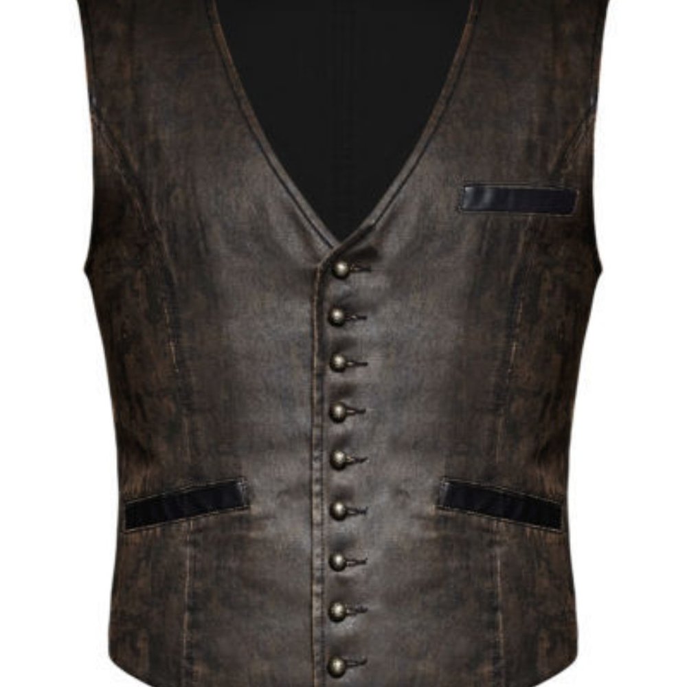 Men's Vest Faux Leather "Punk Rave", BROWN, size M